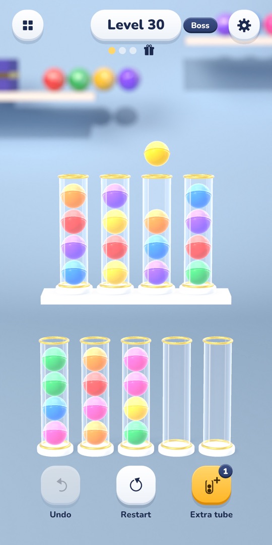 A level with colored capsules stacked in glass tubes